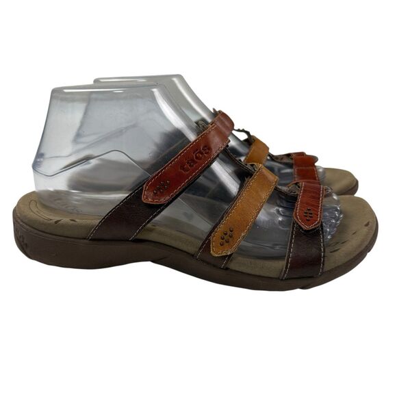 Taos Tribute Leather Slide Sandals Women 8 Brown Gladiator Strappy Comfort - Picture 4 of 11